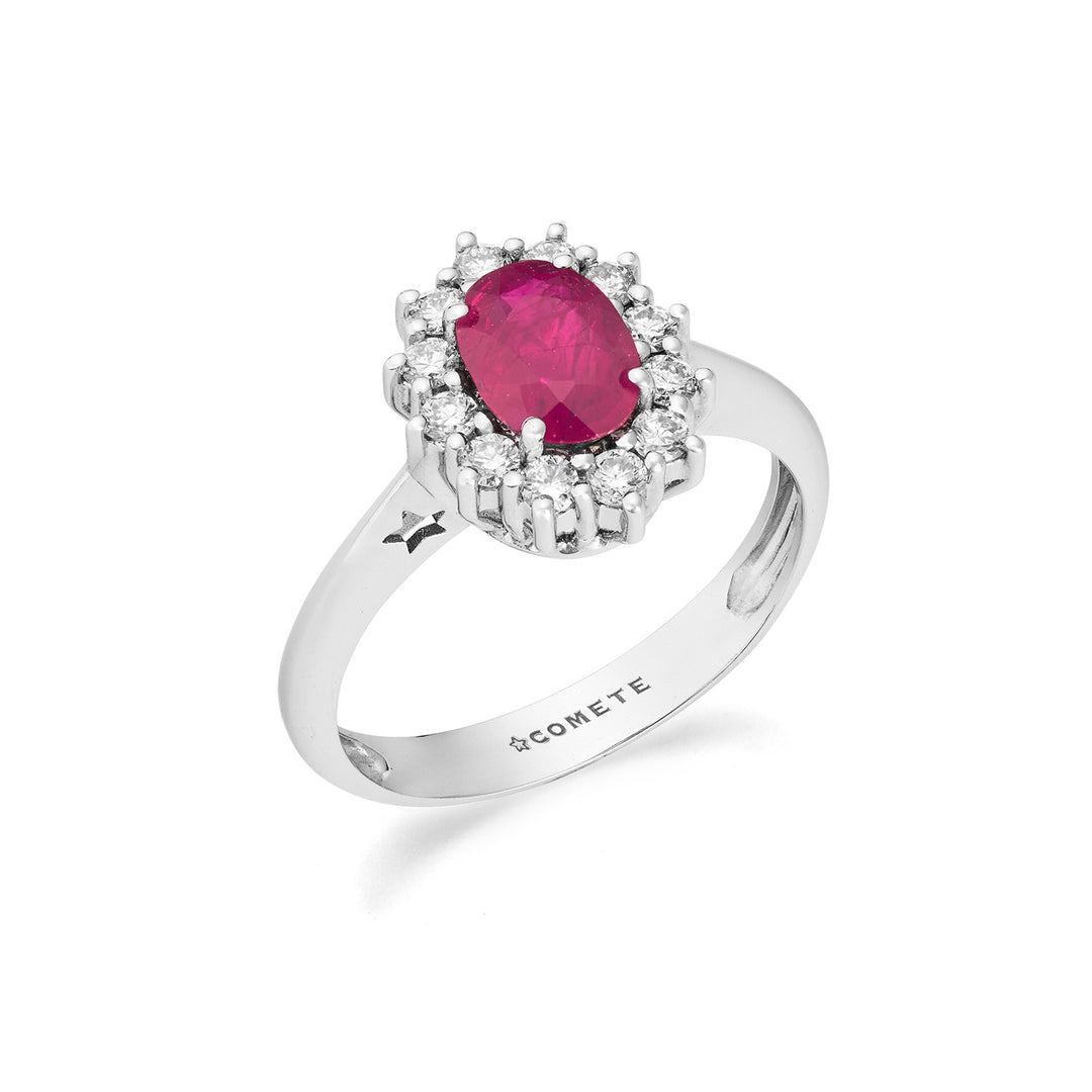 Comete White gold ring with diamonds and oval ruby ANB2747