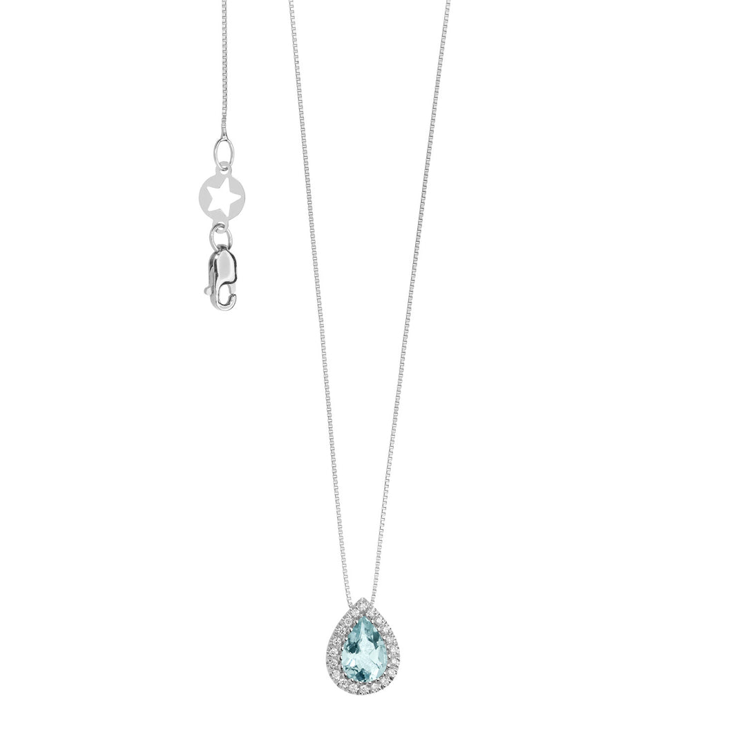 Comete Necklace in Gold Diamonds and Aquamarine Drop GLQ285