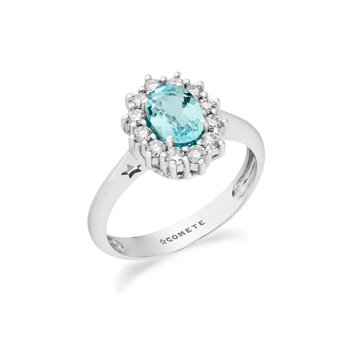 Bague Comete en or avec diamants et aigue-marine ovale ANQ361