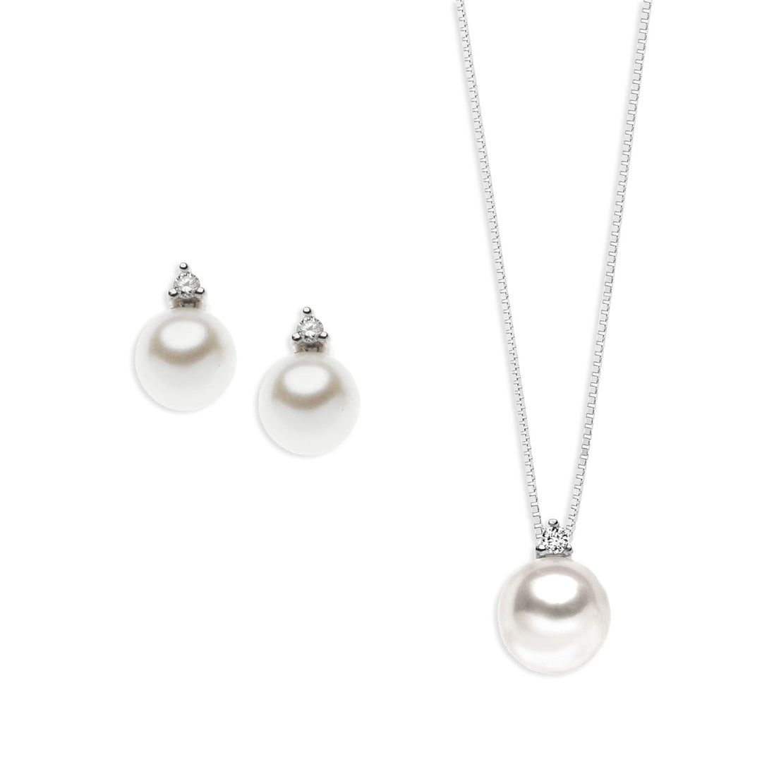 Comete Halskette und Ohrringe Light Point Pearl in Gold und Diamant KIT434545