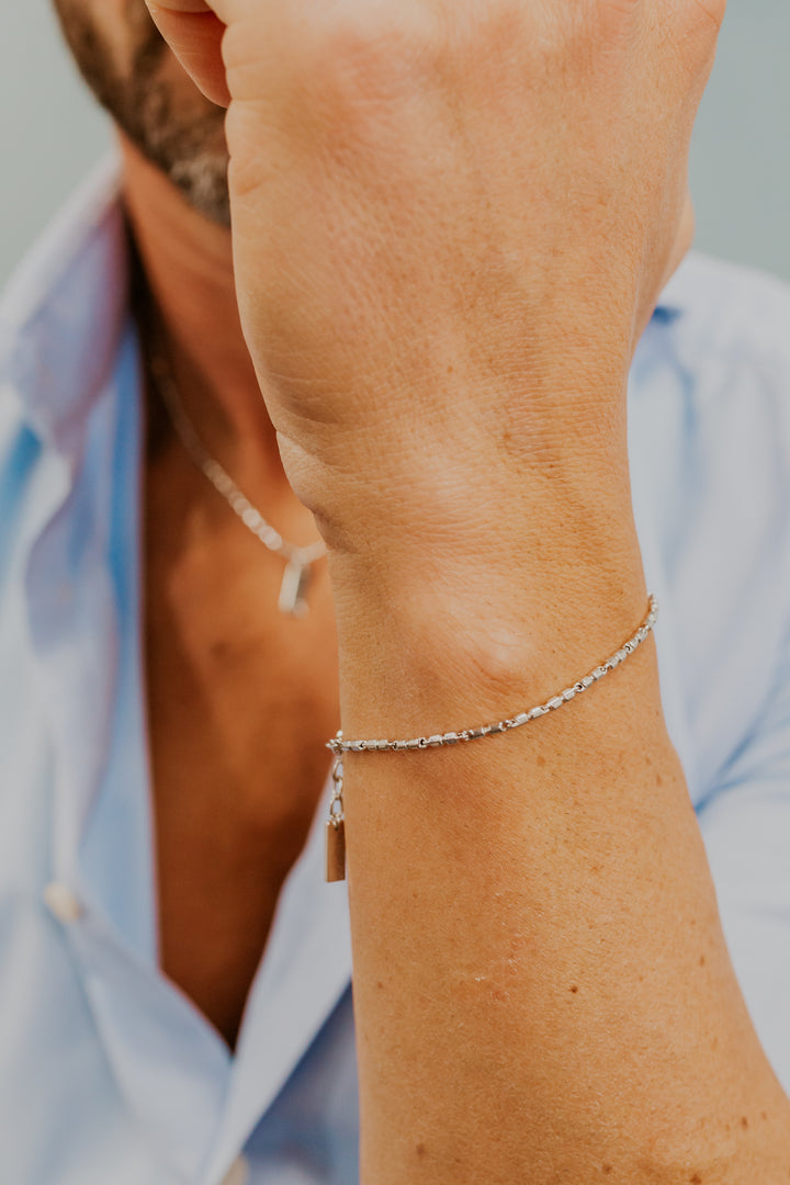 Comete Bracelet in polished and rosé Silver, Diamond and black Spinels UBR1260