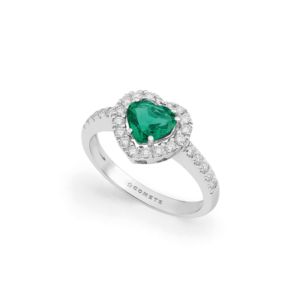 Comete 750‰ Gold Ring with Heart-shaped Emerald and Diamonds ANB2764