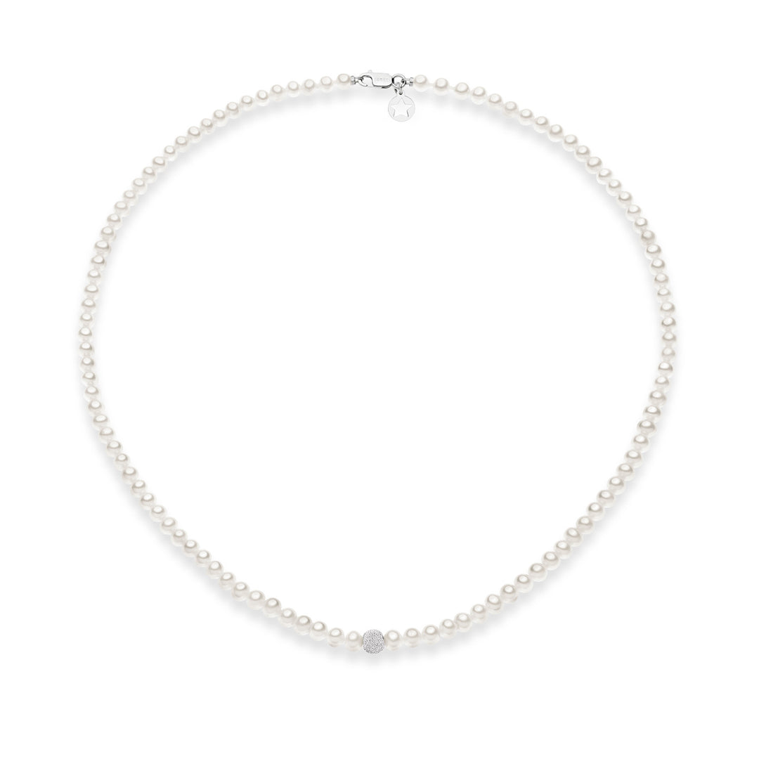 Comete Freshwater Pearl Necklace in Gold and Diamond Sphere FWQ196B