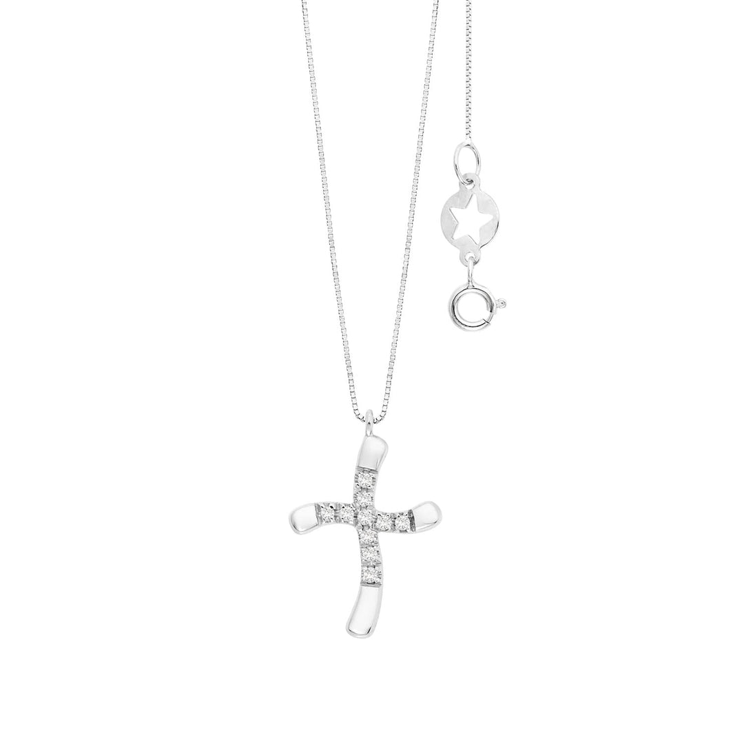 Comete Cross Necklace in 750‰ white gold and white diamonds GLB1710