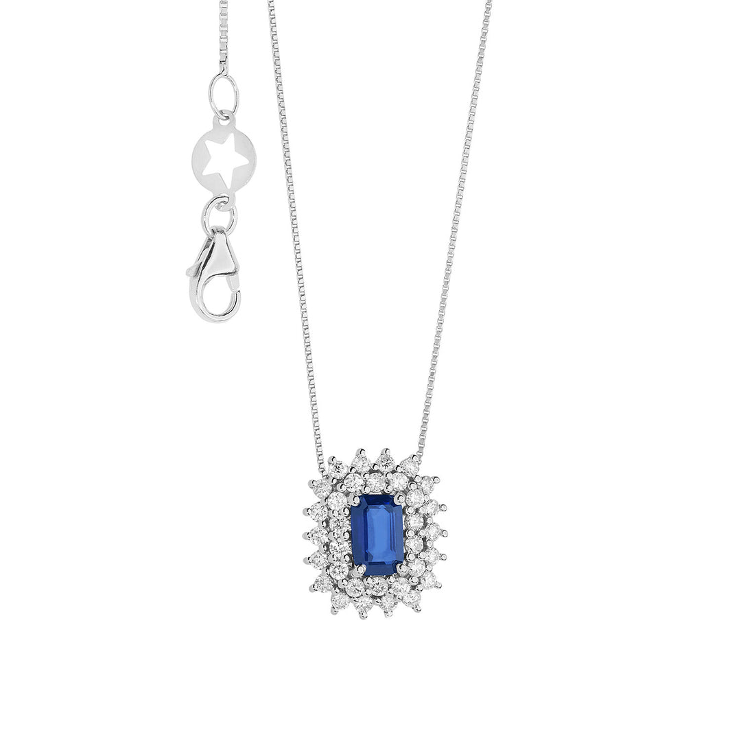Kometen-Halskette aus Gold, Diamanten und achteckigem Saphir GLB1603