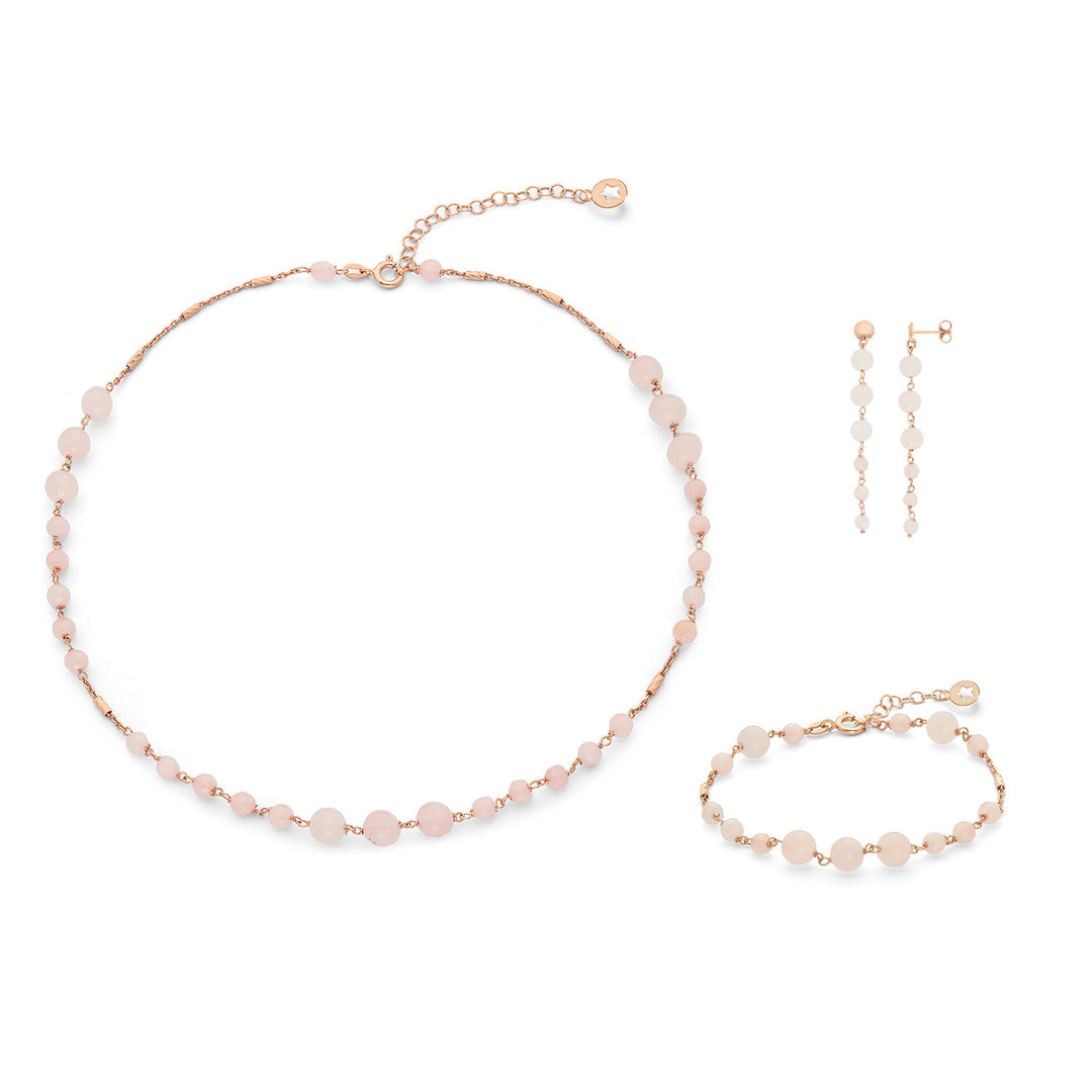 Comete Armband, Halskette und Ohrringe 925‰ Silber mit Rosenquarz und farbiger Jade KIT279226277