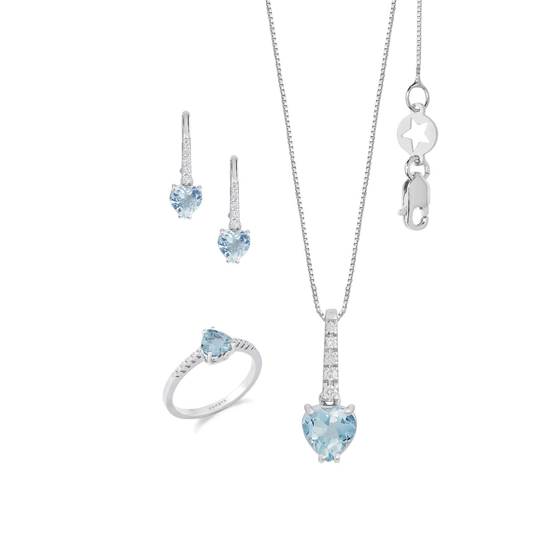 Comete Anello, Collana e Orecchini Acquamarina cuore in Oro e Diamanti bianchi KIT319354279