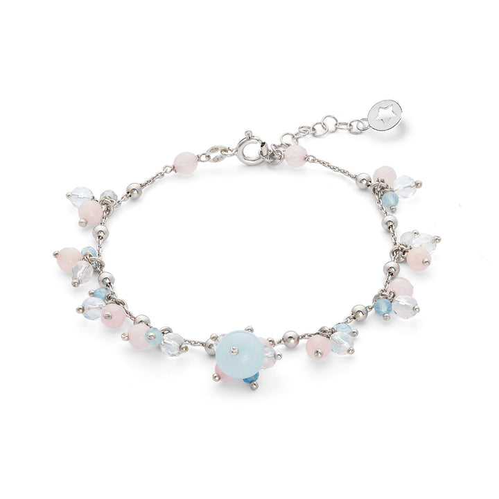 Comete Bracelet 925‰ Silver with Aquamarine, Rock Crystal, colored Jade BRA273