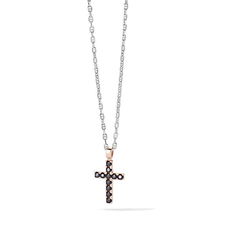 Comete Cross Necklace in rosé Silver and black zircons UGL688