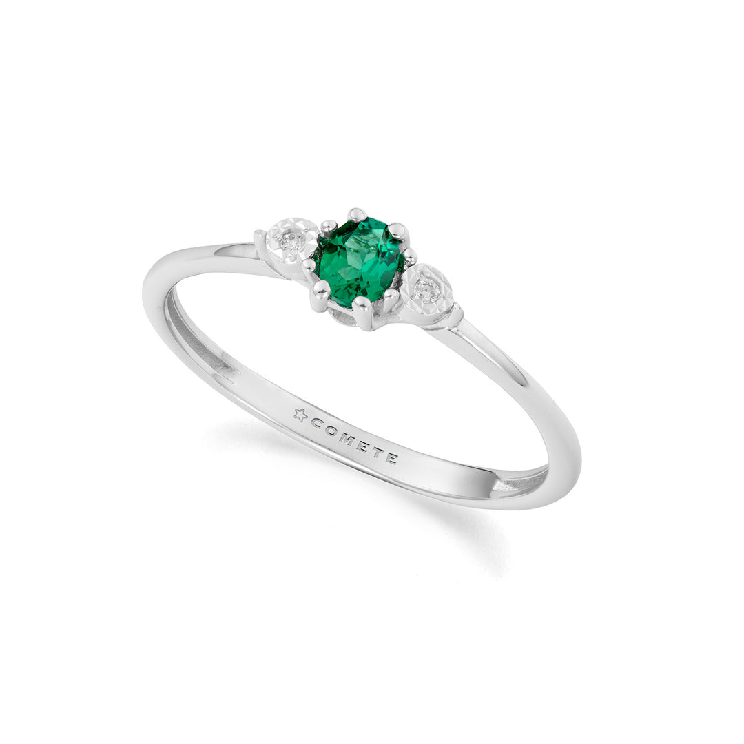Bague Comète en or blanc, diamants et émeraude recristallisée KANB1912