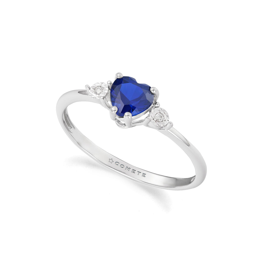 Comete Heart ring in white gold, diamonds and recrystallized blue sapphire KANB1914