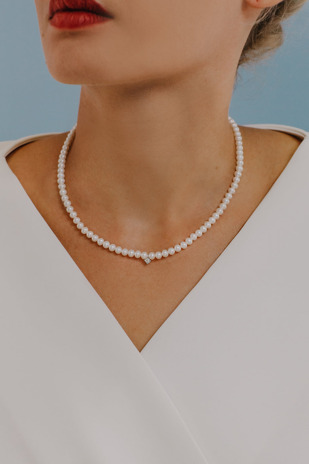Comete Acquadolce Perlenstrang-Halskette aus Gold und Diamant FWQ320
