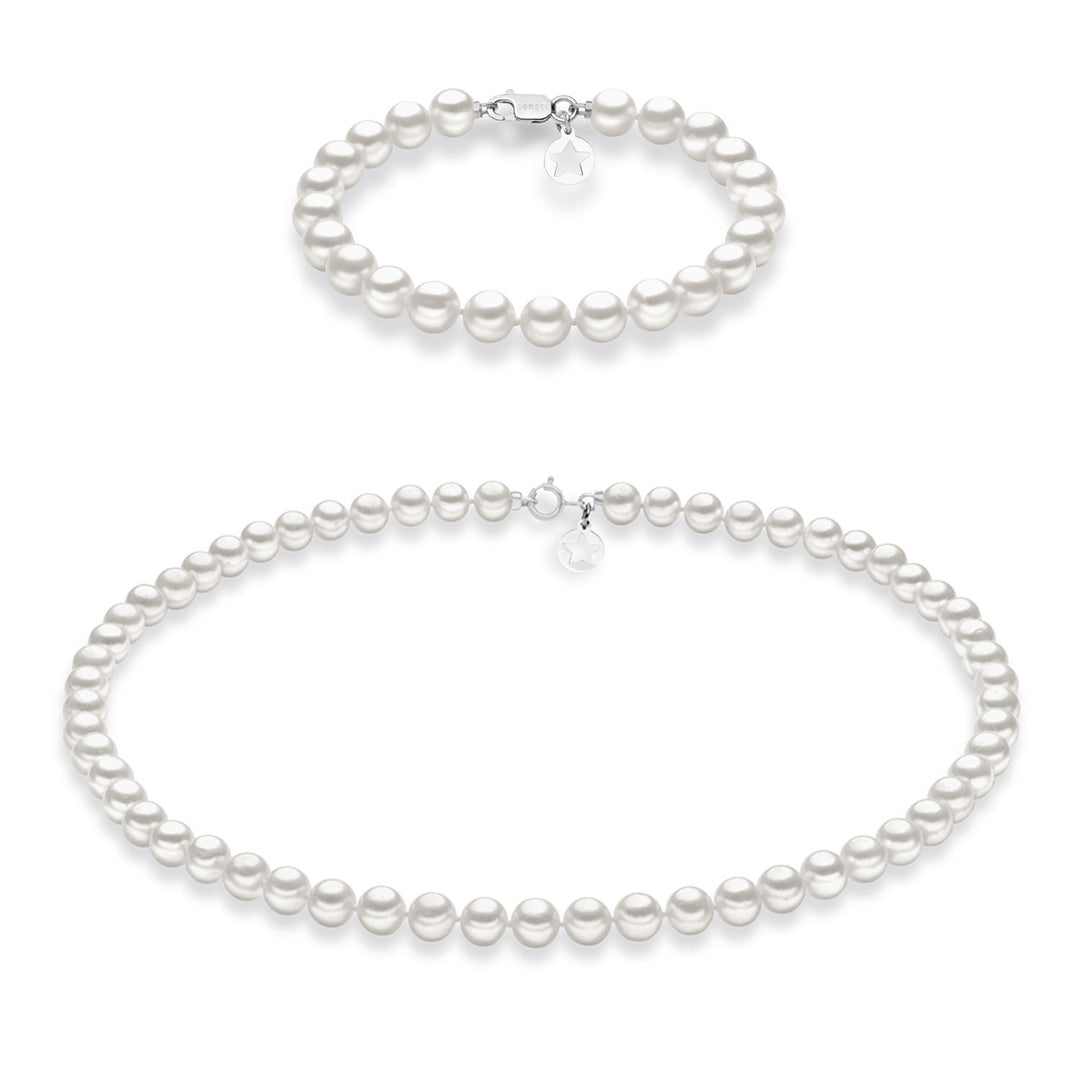 Comete Necklace and Bracelet with Freshwater Pearls in Gold KIT104111