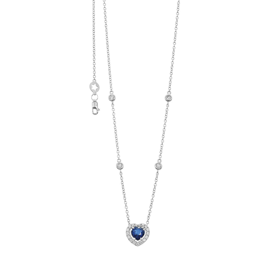 Comete Necklace in 750‰ Gold with Heart-shaped Sapphire and Diamonds GLB1716