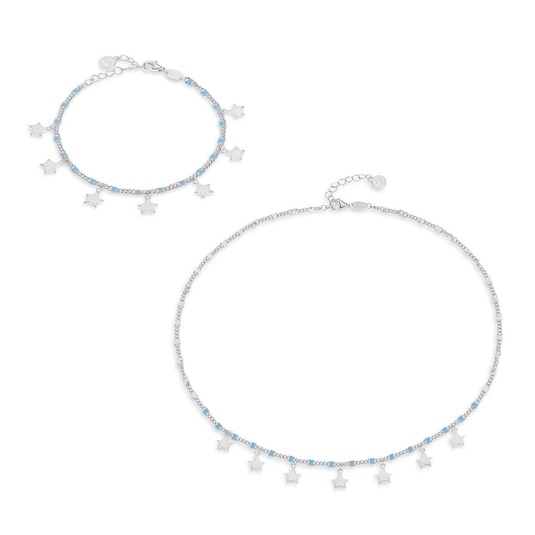 Collier et Bracelet Comète en Étoile Email Bleu Argent, Talisman KIT252247