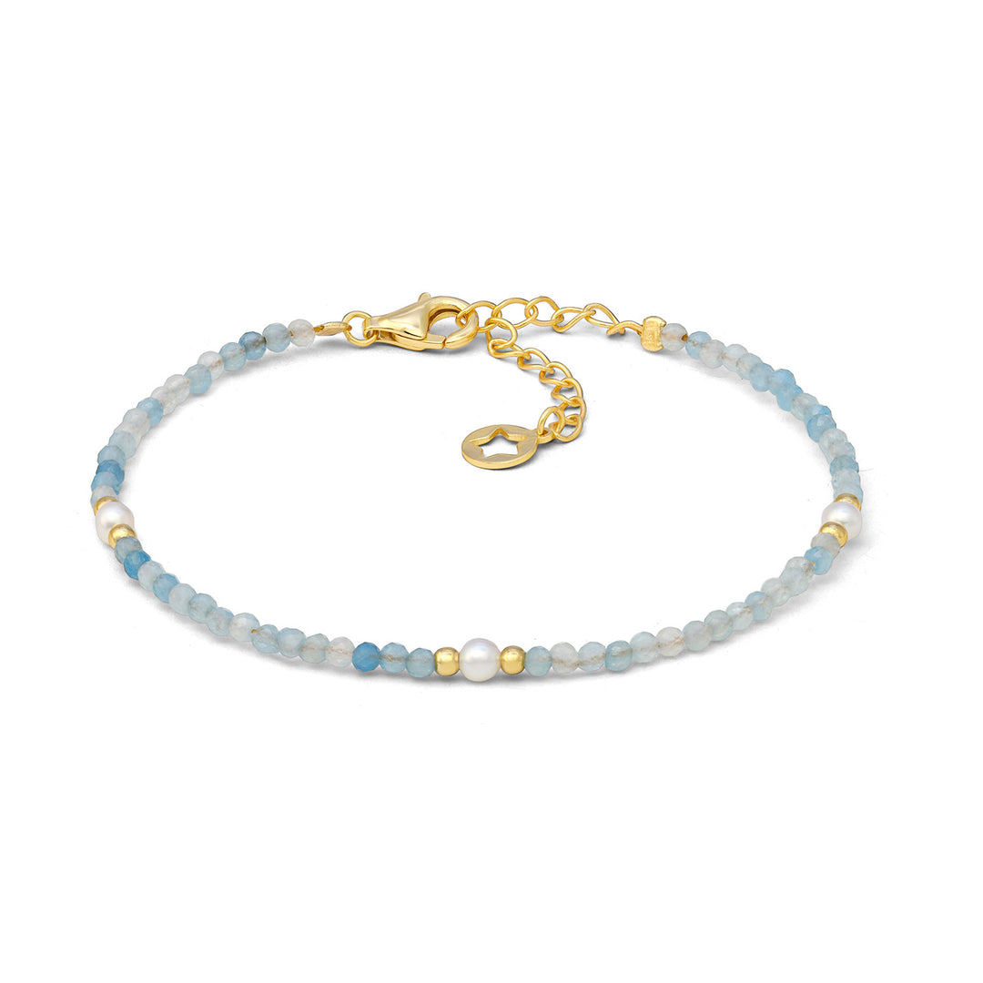 Comete Bracciale in argento dorato 925‰ con acquamarina e perle BRA282