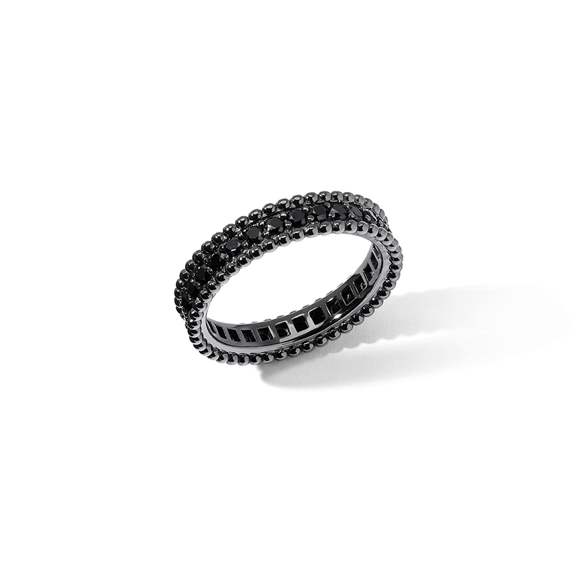 Comete Ring in 925‰ ruthenium silver with black zircons UAN133M9