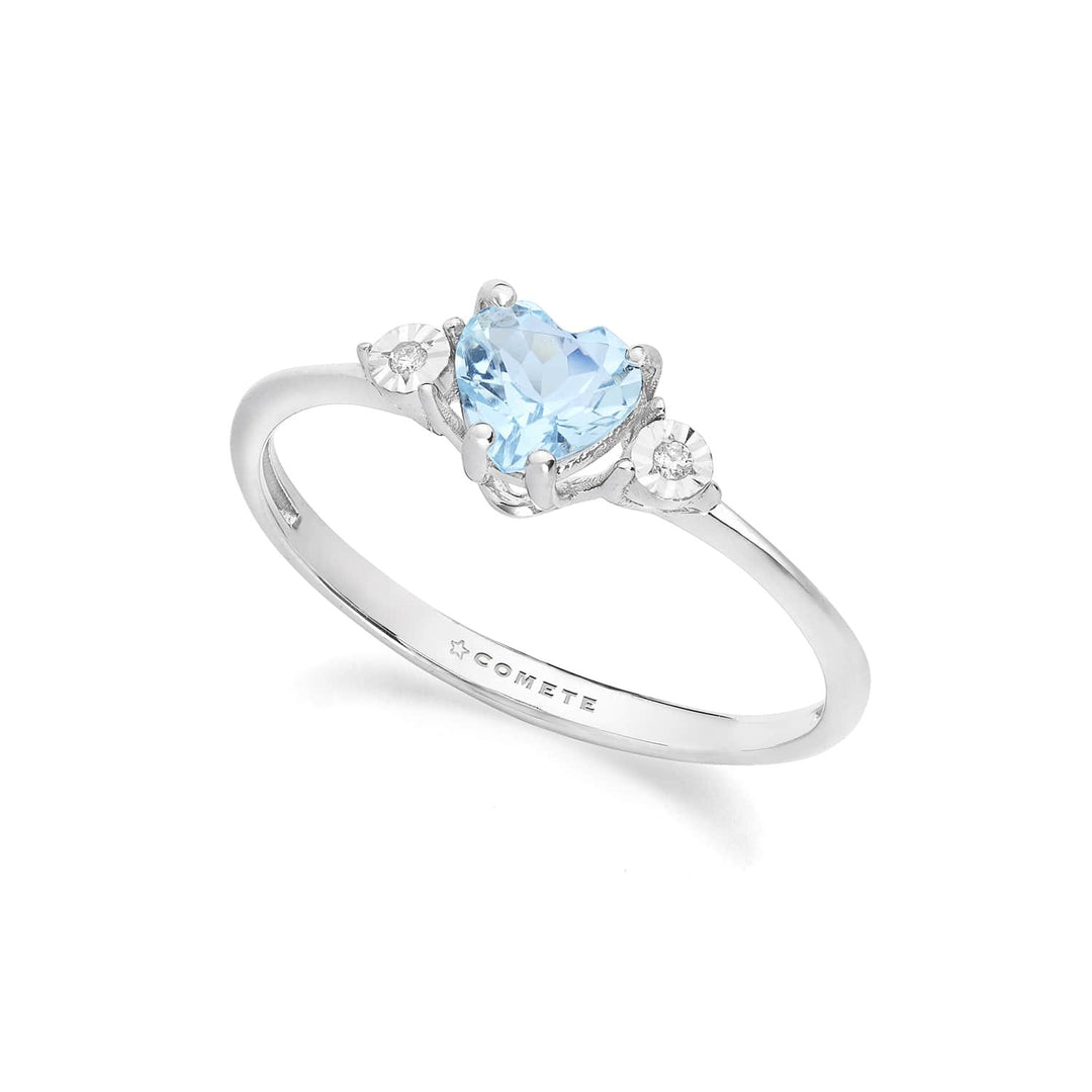 Comete Ring 375‰ Weißgold, Diamanten und Herz-Aquamarin KANQ003