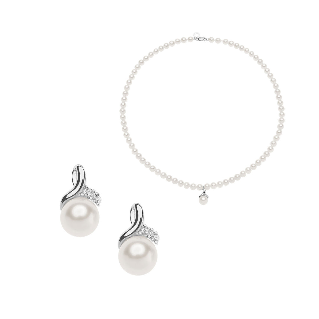 Comete Choker and Earrings in Gold with Pearls and Diamonds KIT325742