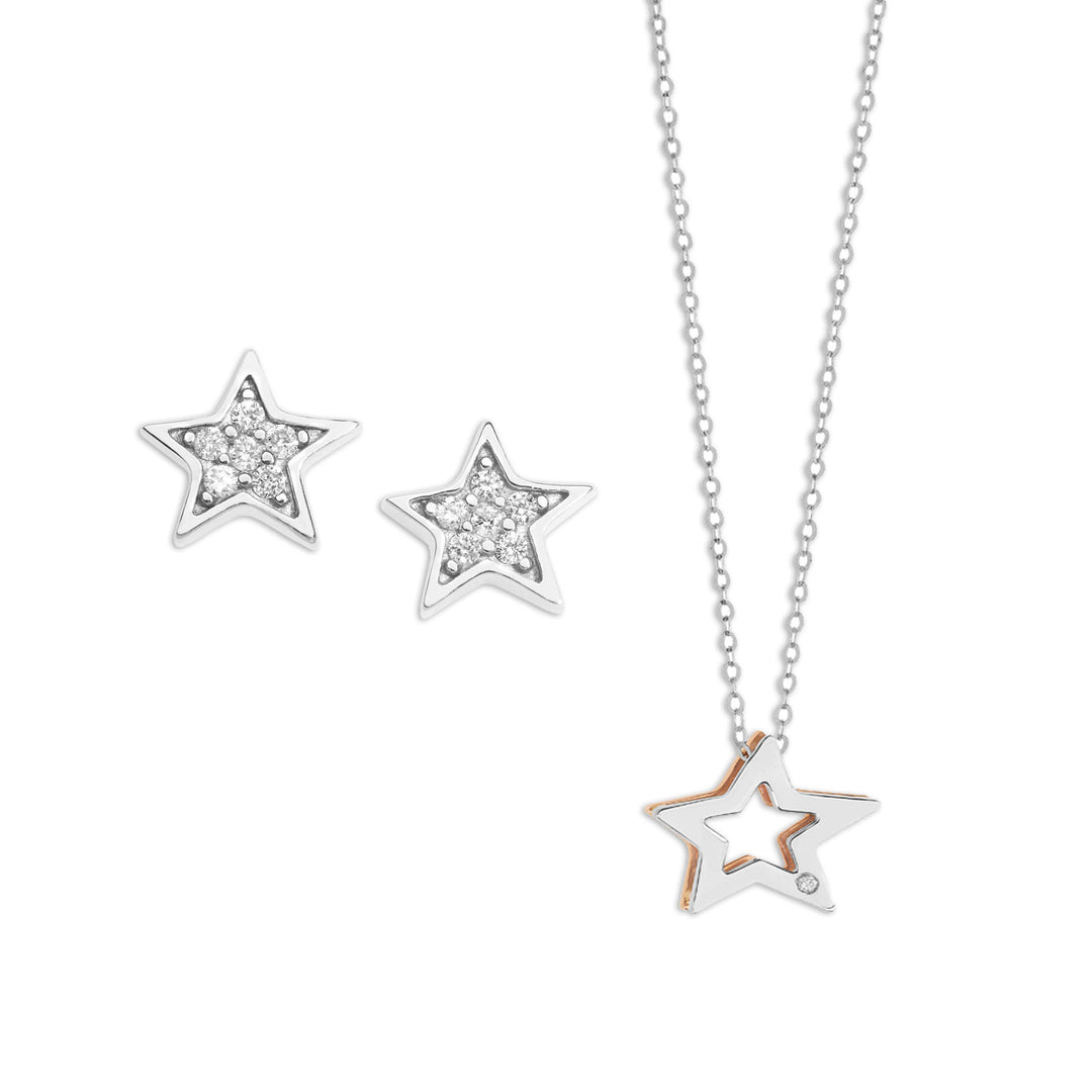 Comete Earrings with Necklace in white and rose gold with Diamond KIT1449920