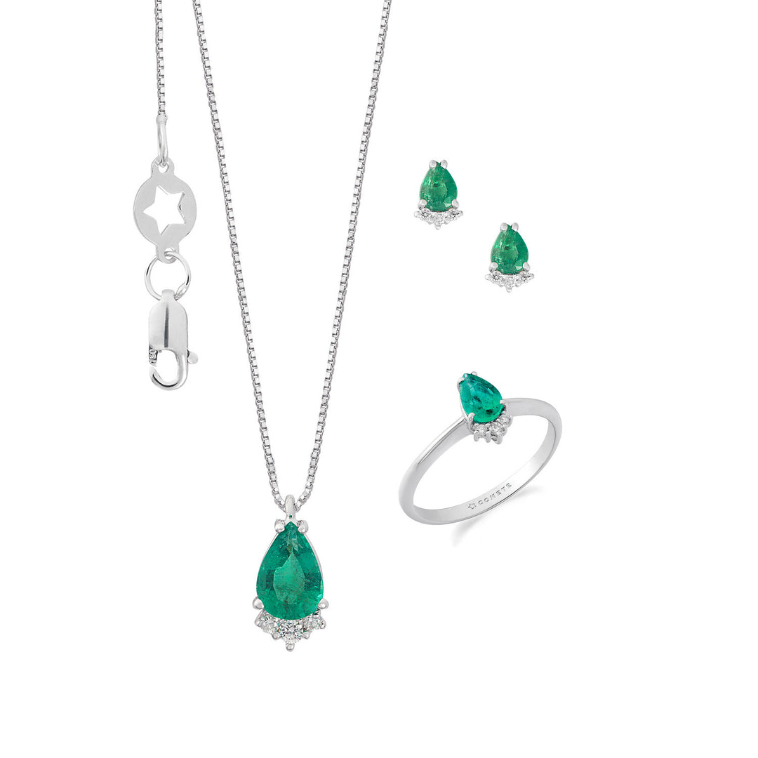 Comete Anello, collana e orecchini Oro 750‰, Diamanti e Smeraldo goccia KIT169927421151
