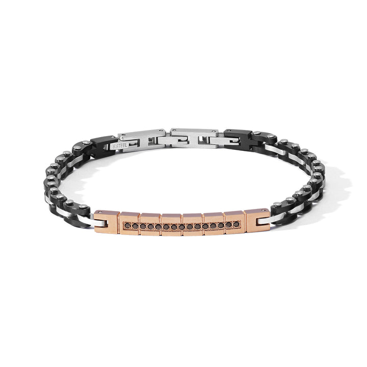 Comete-Stahlarmband mit schwarzen PVD-, Rosé- und schwarzen Zirkonen UBR1191