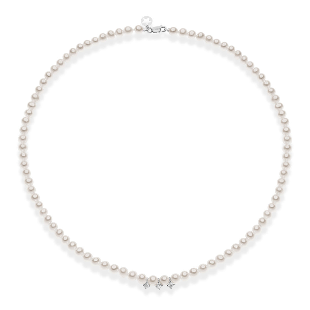 Comete Freshwater Pearl Necklace in Gold and Diamonds FWQ321