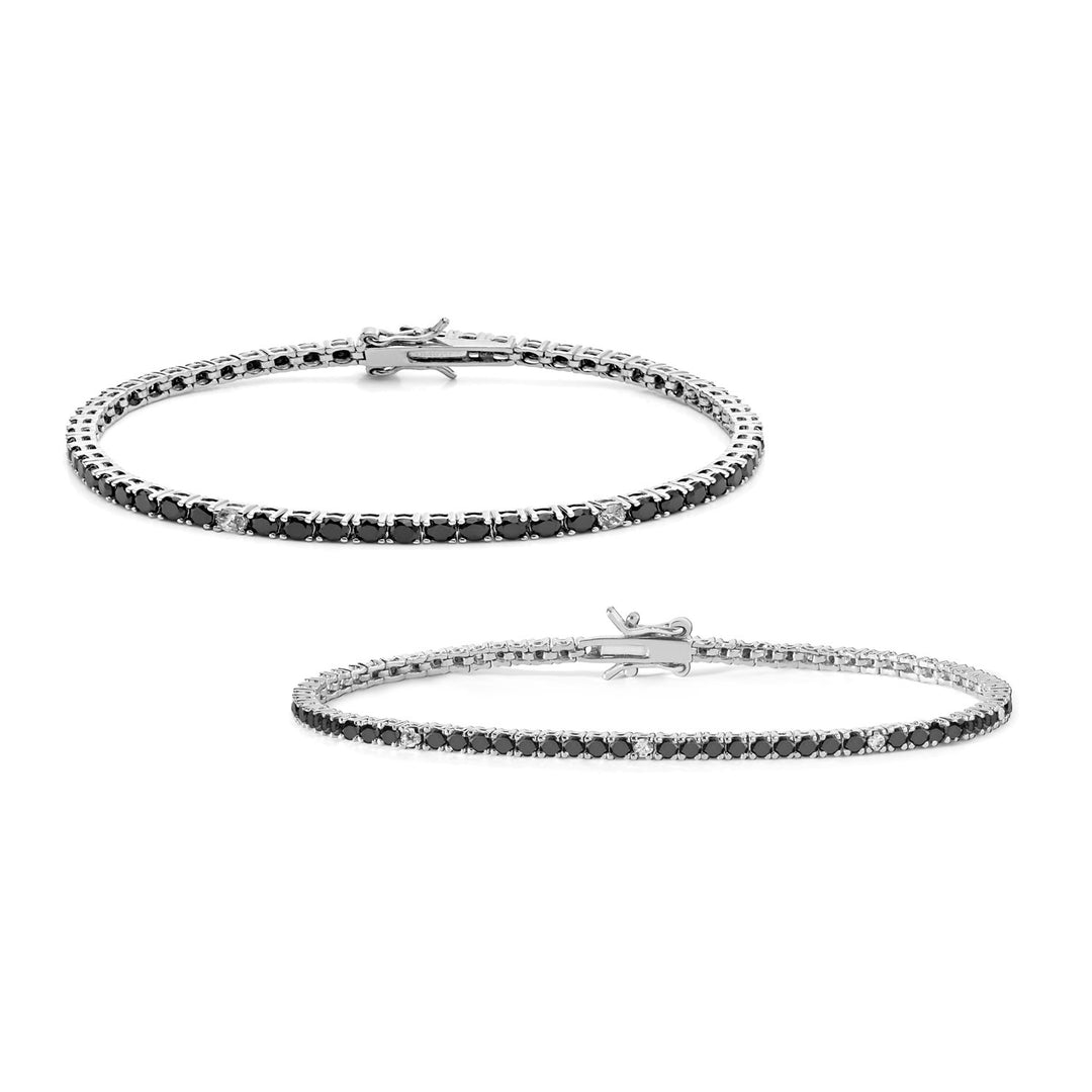 Comete Tennis Homme et Femme en Argent 925‰ et zircons noirs et blancs KIT176M17990M19