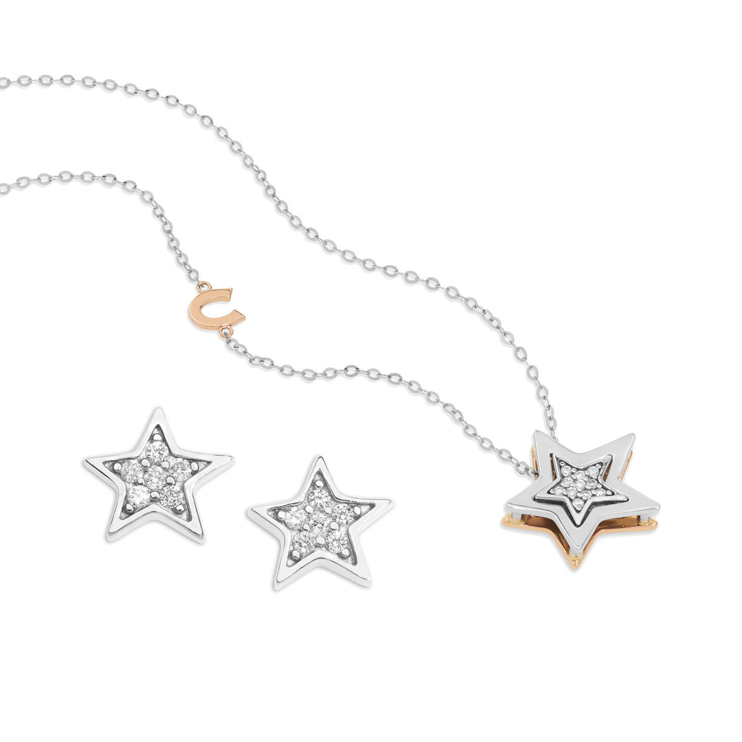 Comete-Ohrringe mit Halskette aus Weiß- und Roségold mit Diamanten KIT1448920
