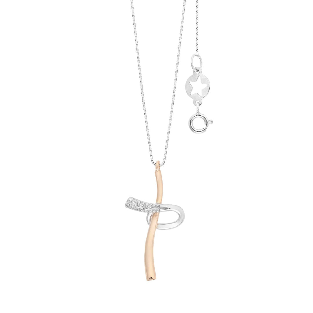 Comete Cross necklace in 750‰ white and rose gold and white diamonds GLB1708