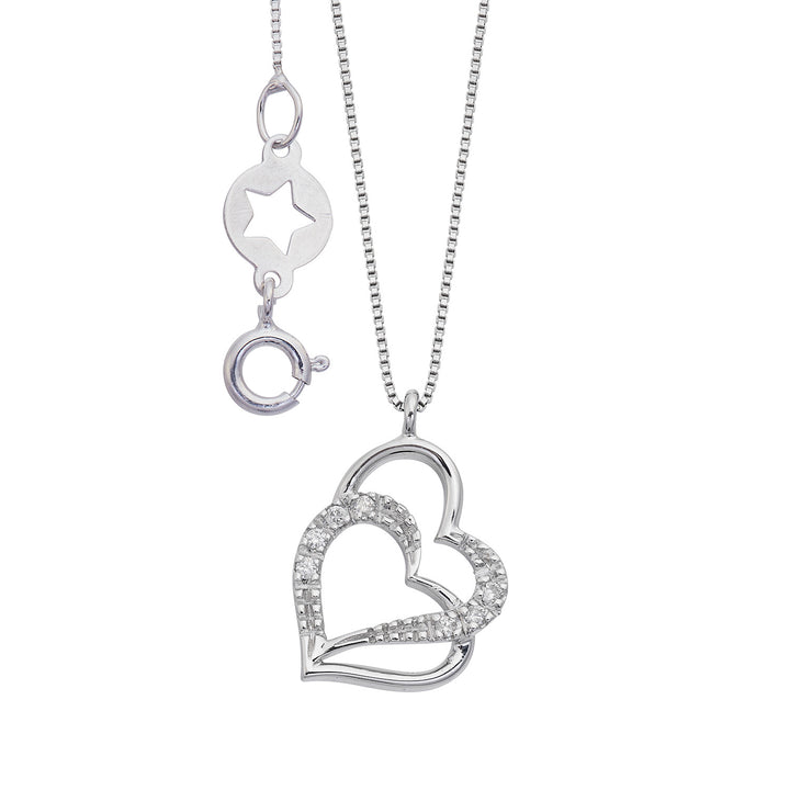 Comete Double heart necklace in 750‰ white gold and diamonds GLB1649