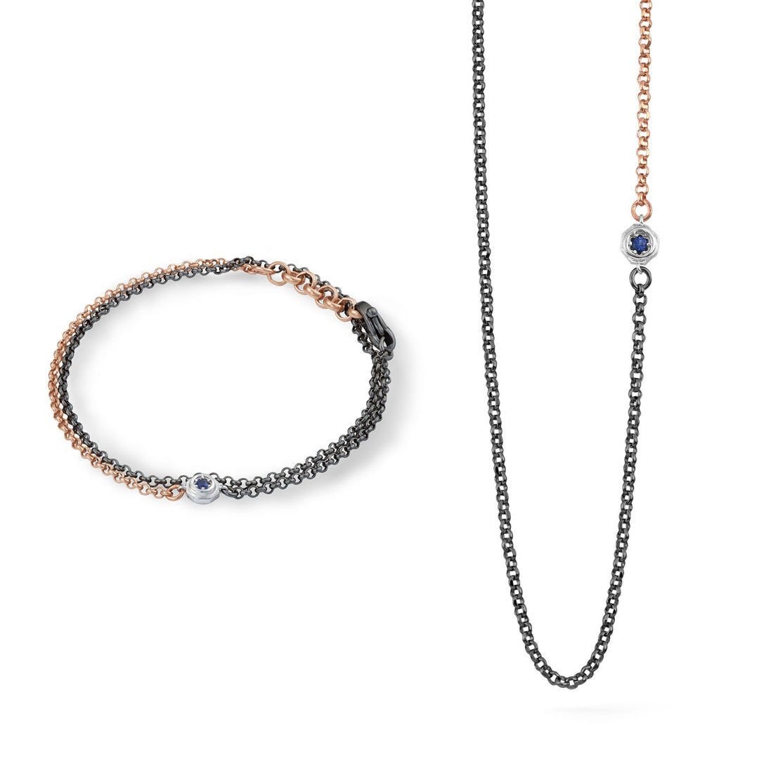 Collier et Bracelet Comete Bluestar en argent rosé et bruni, zircon bleu et blanc KIT7131046