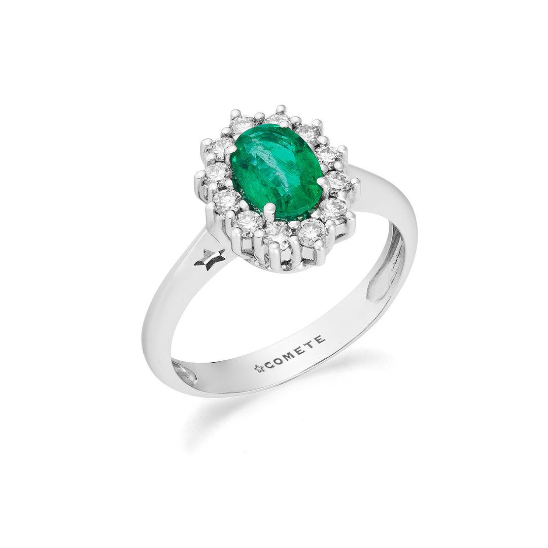 Comete White gold ring with diamonds and oval emerald ANB2749S3