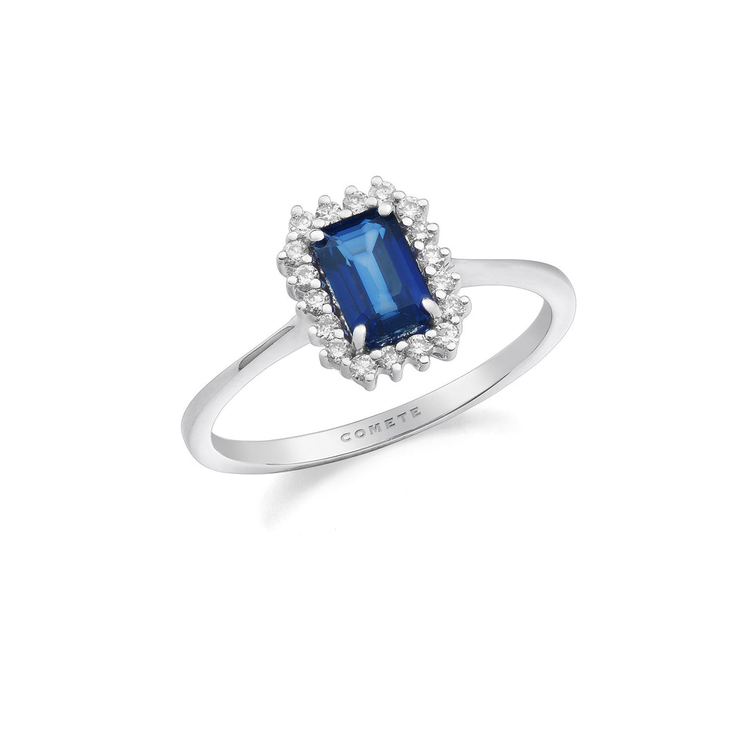 Comete-Ring 750‰ Gold, Diamanten und achteckiger blauer Saphir ANB2692