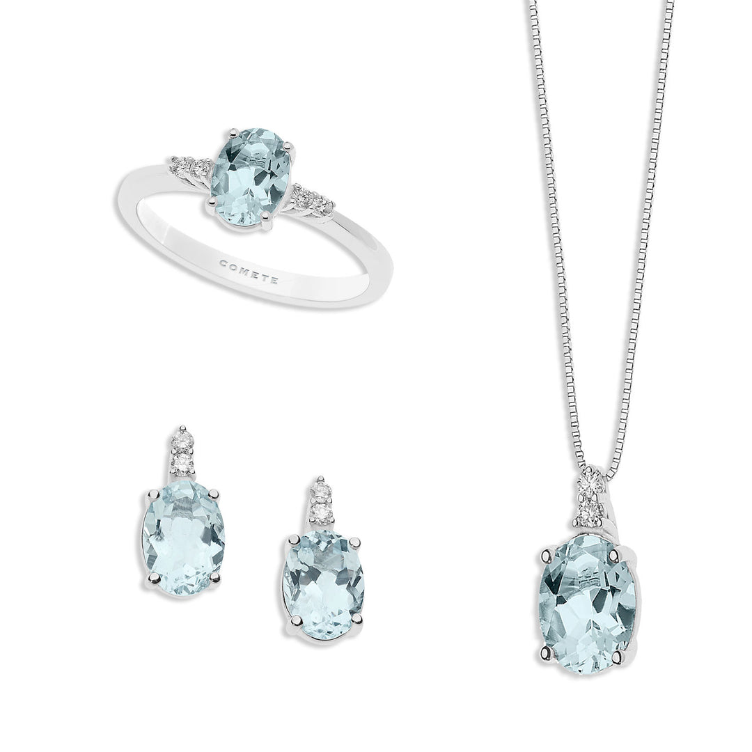 Halskette, Ring und Ohrringe „Comete“ aus Gold mit Diamanten und ovalem Aquamarin KIT267296231
