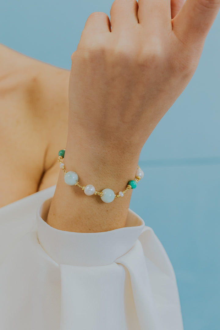 Bracelet Comete Argent 925‰ avec Perles Acquadolce, Jade coloré, Angelite BRA279