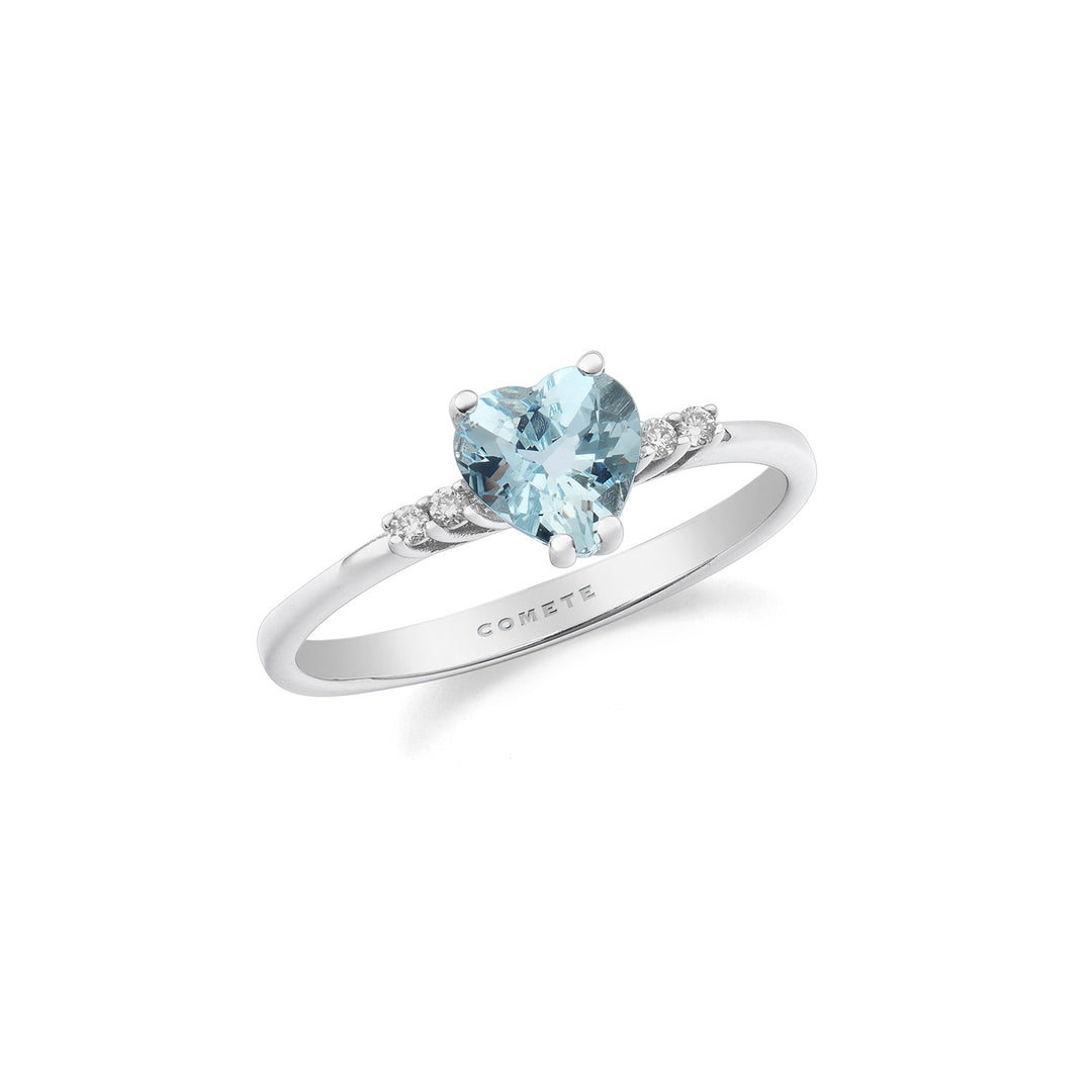 Bague Comète en Or 750‰, Diamants et coeur Aigue-marine ANQ341