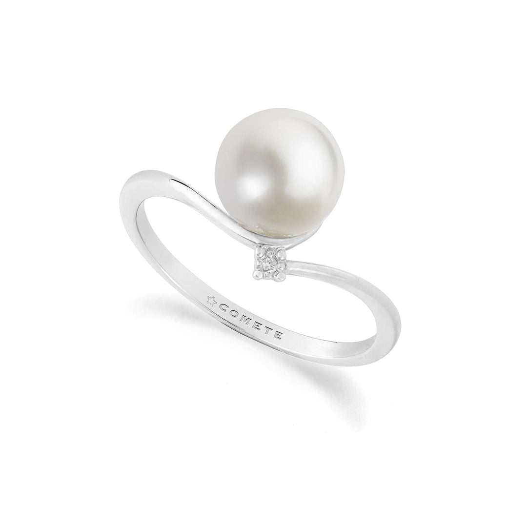 Comete Ring in 750‰ white gold, white diamond and cultured pearl ANP418