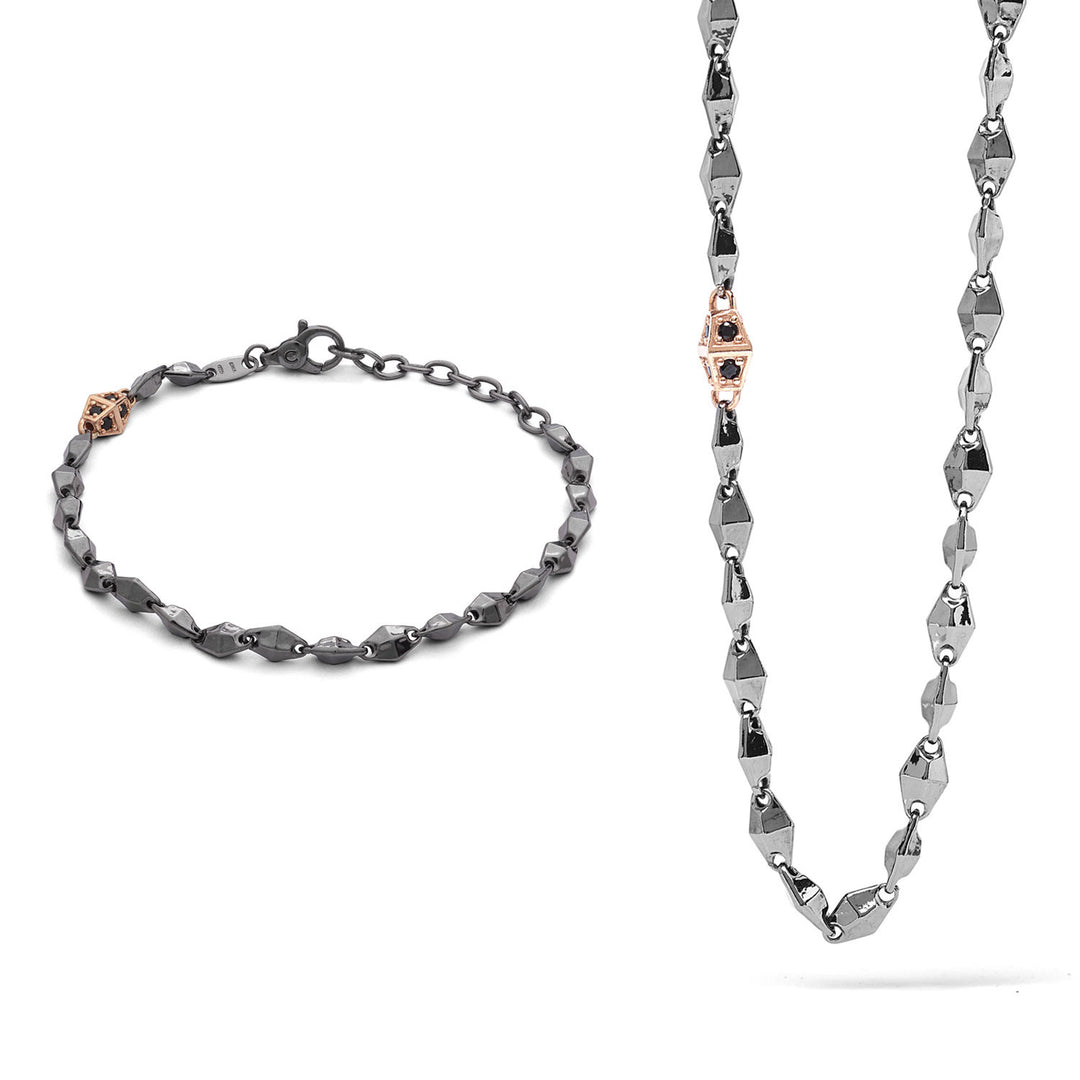 Bracelet et Collier Comete Royal en argent rosé et bruni avec zircons KIT6991008