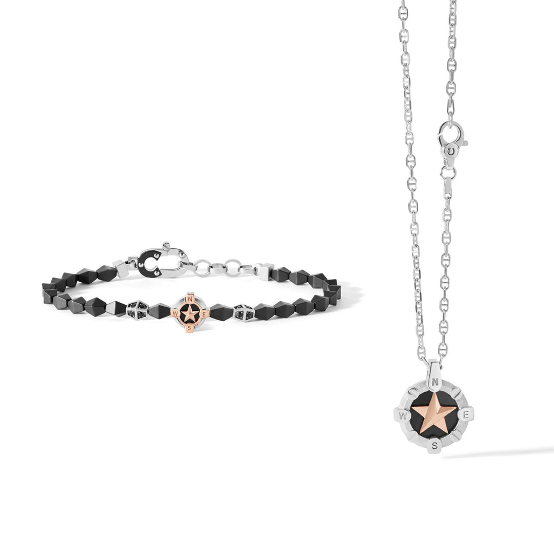 Comete Polar Star Armband und Halskette aus Silber und schwarzer Keramik KIT656919