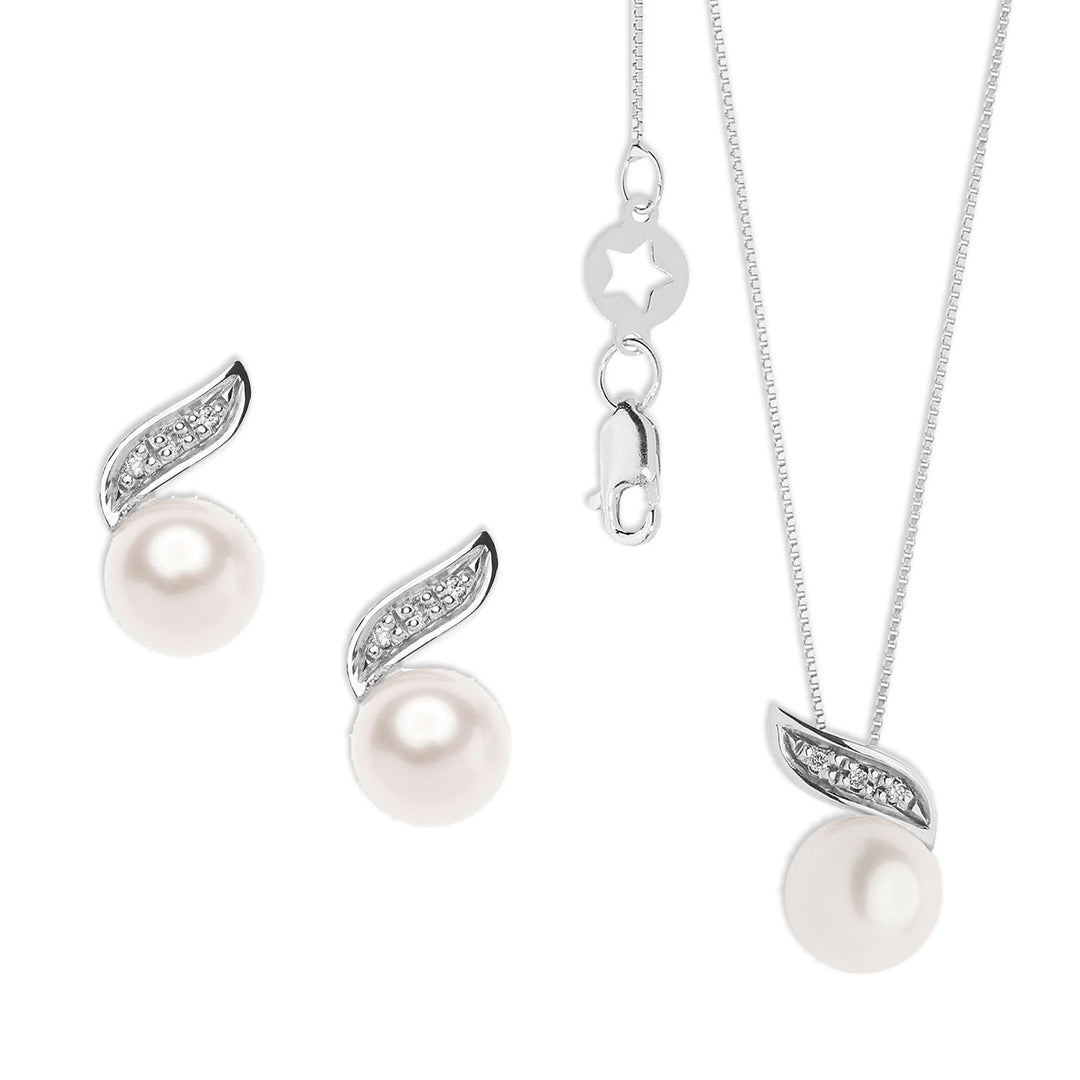 Comete Halskette und Ohrringe aus Perlen in Gold und Diamanten KIT612744