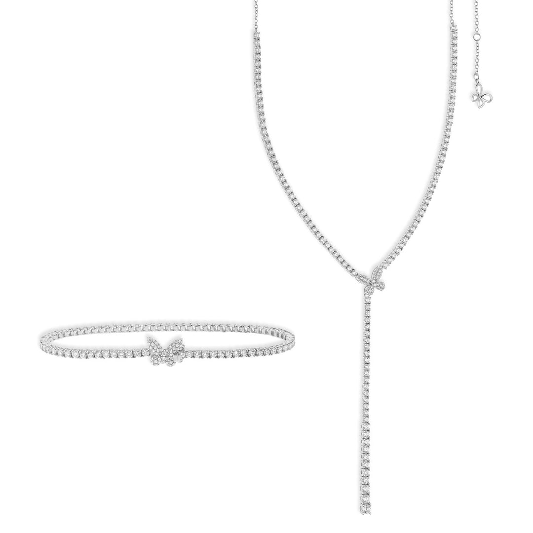 Comete Schmetterlinge Halskette und Armband aus Silber mit weißen Zirkonen KIT159165