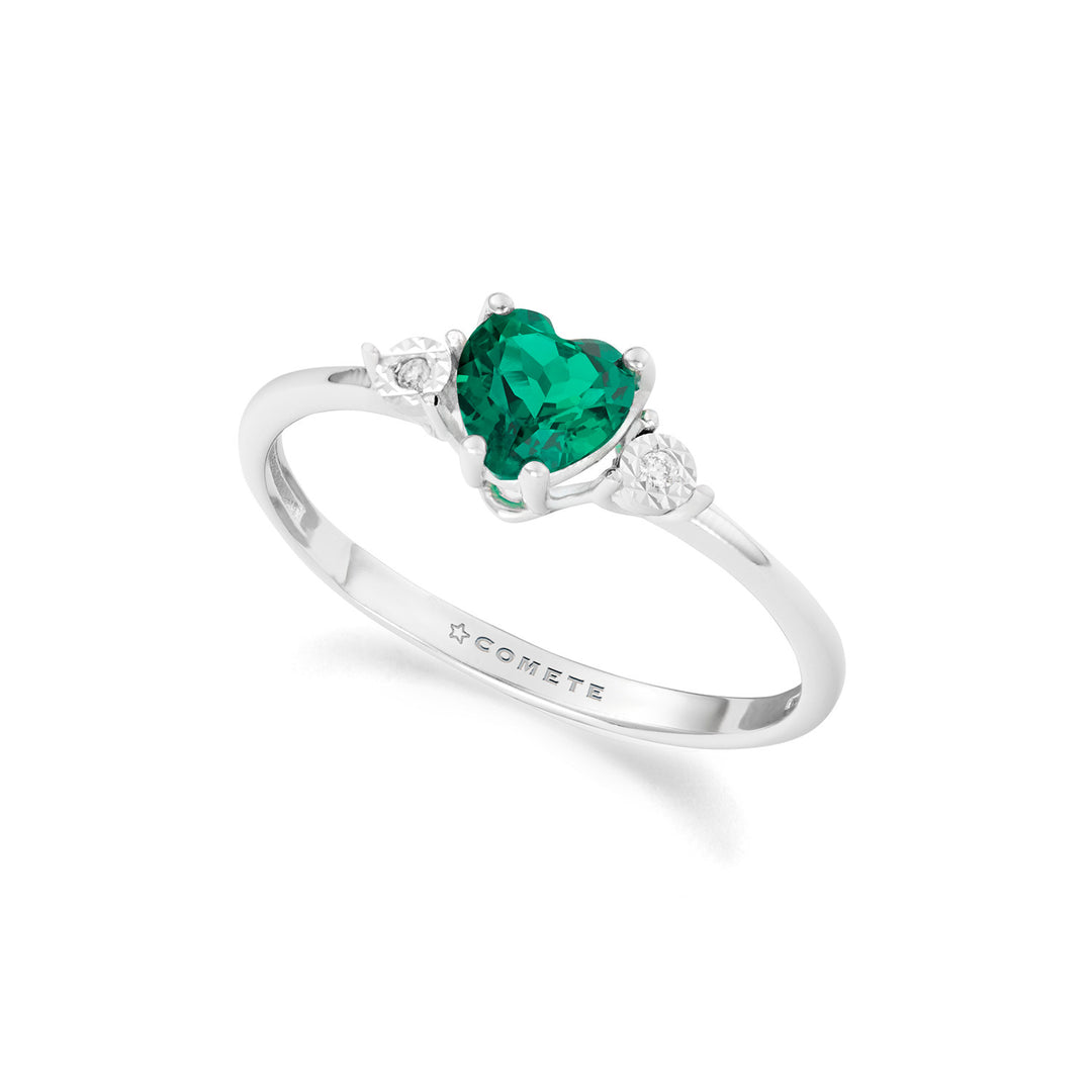 Comete Heart ring in white gold, diamonds and recrystallized emerald KANB1915
