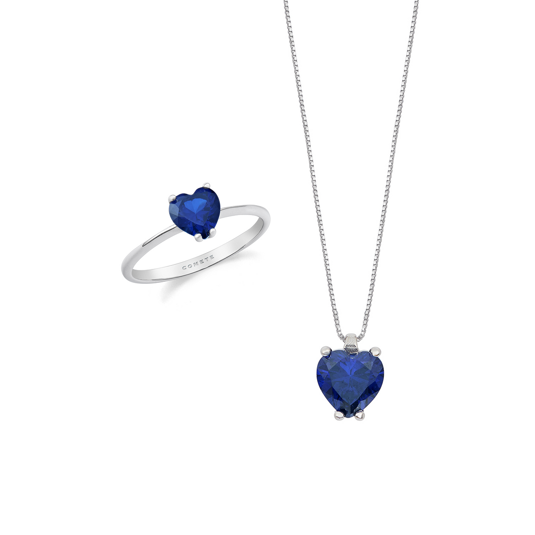Collier et bague Comete en or 750‰ et saphir coeur bleu KIT16592689