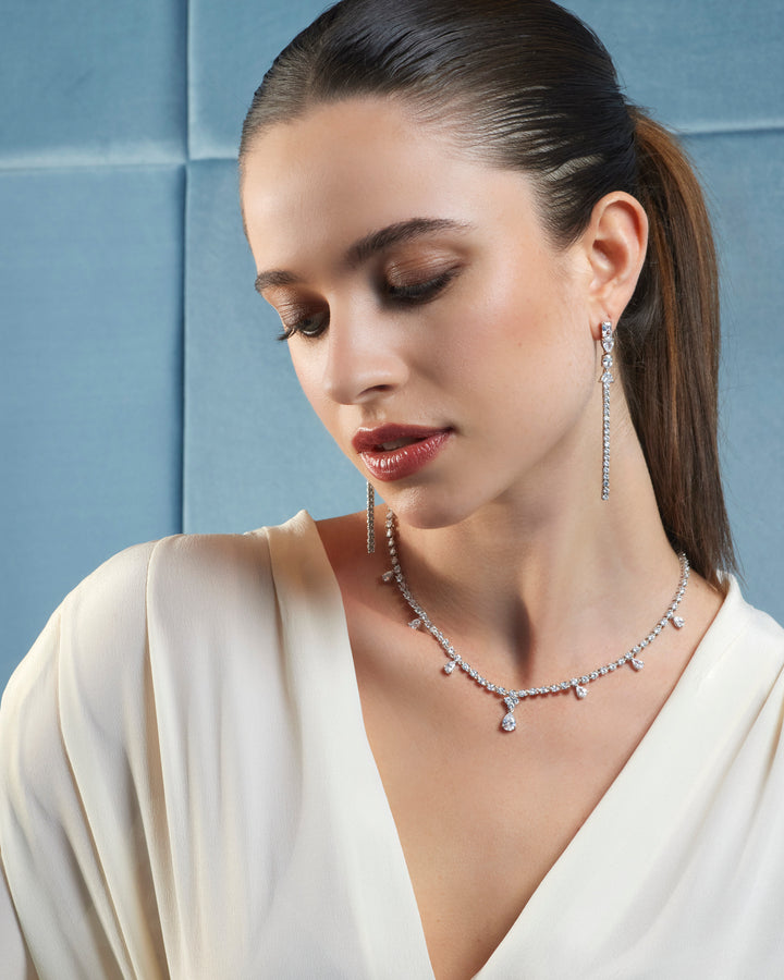 Comete Girocollo in Argento 925‰ e Zirconi bianchi a goccia GLA267