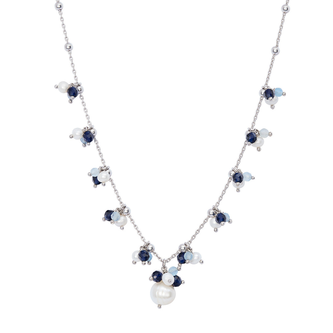 Collier Comète en Argent 925‰ avec Aigue-Marine, pierres bleues et perles d&