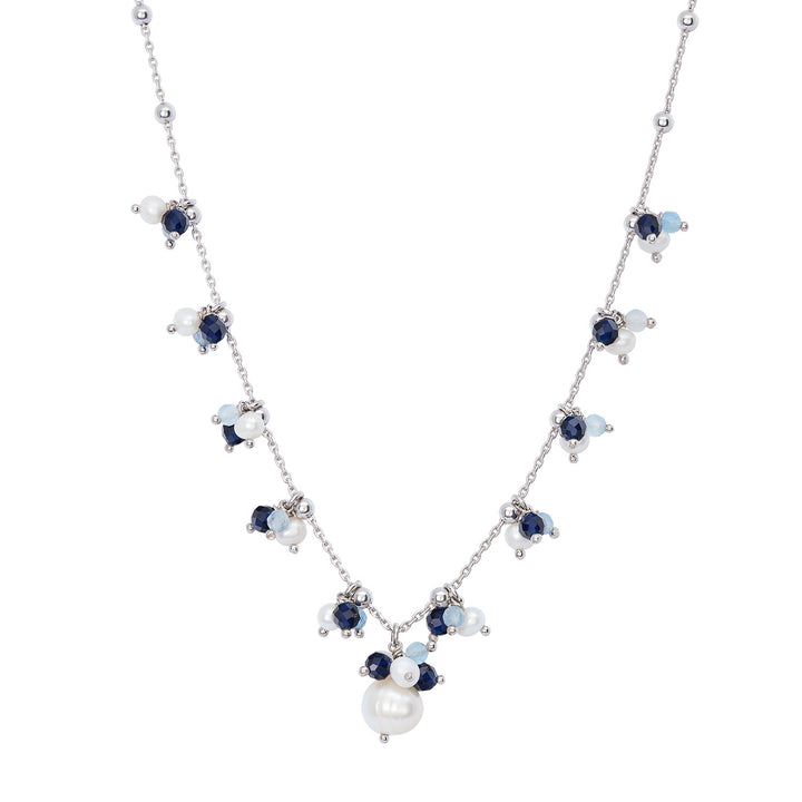Collier Comète en Argent 925‰ avec Aigue-Marine, pierres bleues et perles d&