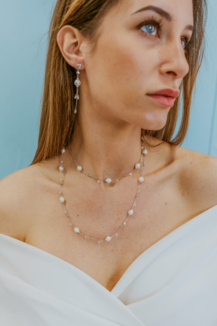 Collier Comete en Argent 925‰ avec Perles Acquadolce et cristaux blancs GLA277