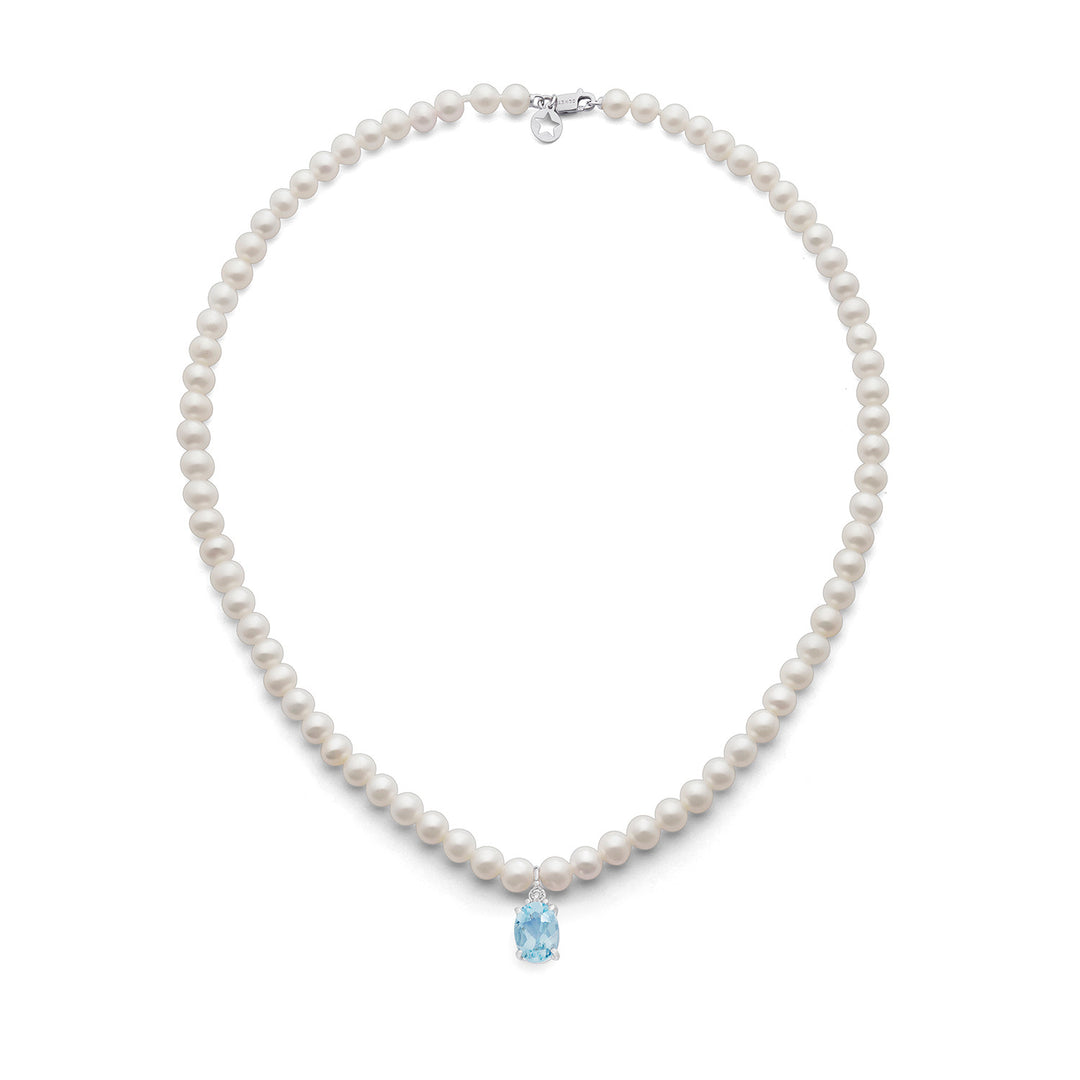 Collier Comete Perles en Or et Diamant et Aigue-marine ovale FWQ380