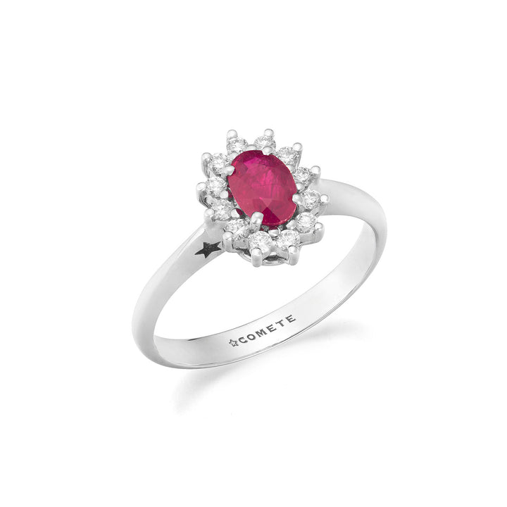 Comete White gold ring with diamonds and oval ruby ANB2746